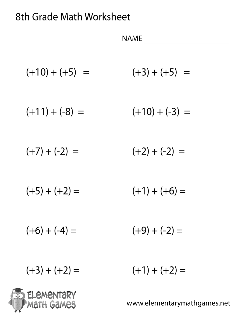 Math Worksheet For Grade 8