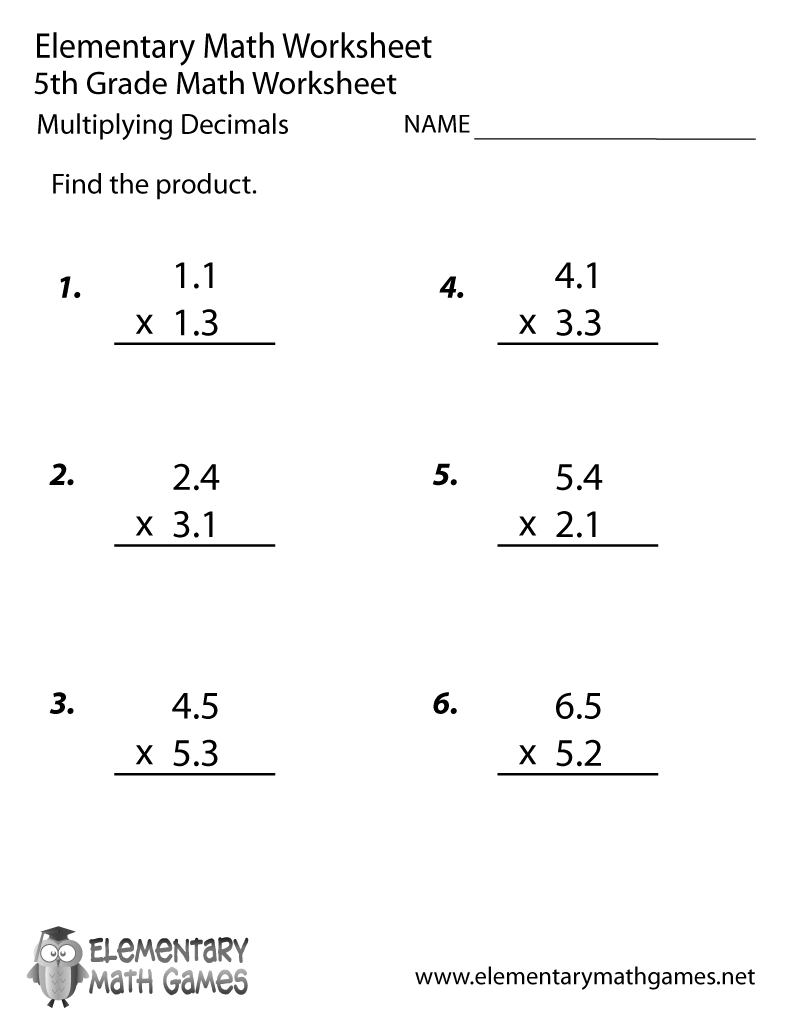 5th grade math worksheets decimals