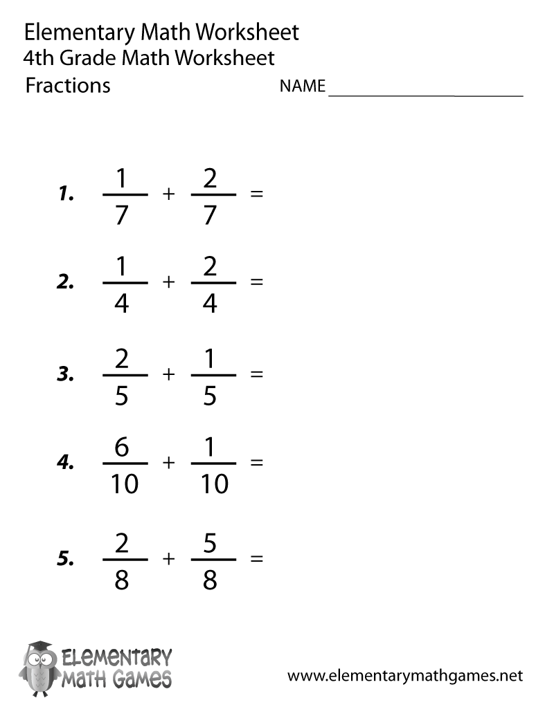 math practice test for fourth grade fractions
