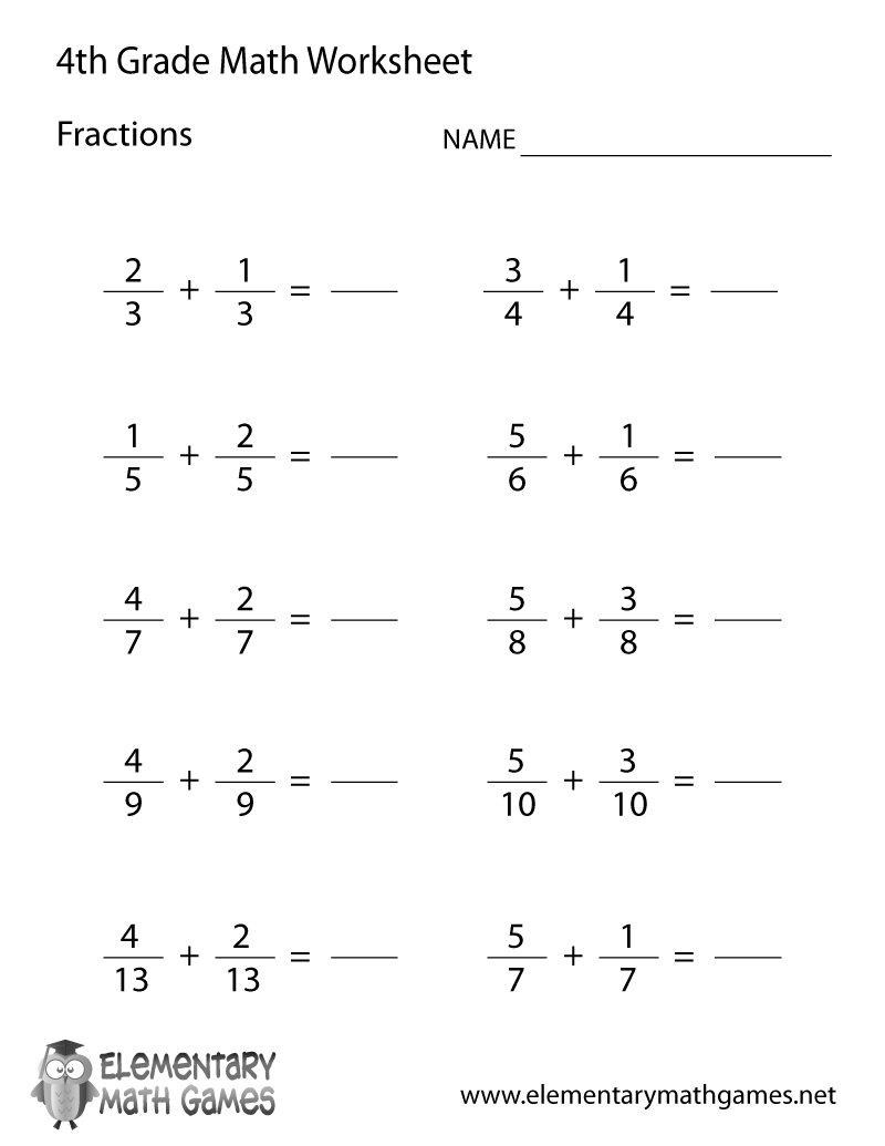 maths fractions for worksheets grade 4 Fourth Fractions Grade Learning Worksheet