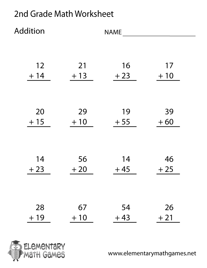 Math Addition Worksheets 2nd Grade Printable