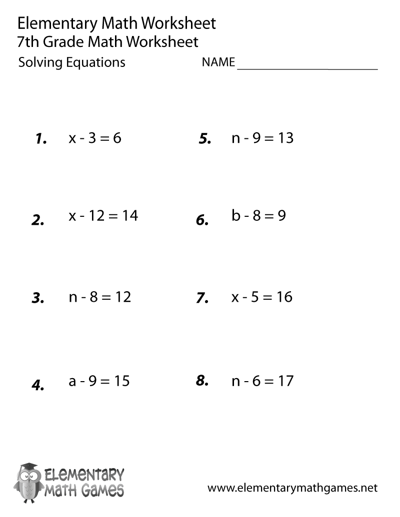 Grade 7 Math Worksheets Algebra